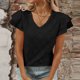 thumbnail image 5 of Camiseta de Manga Corta de Verano para las Mujeres de Moda de Color Sólido con Cuello en V, Top Casual de Poliéster, Lavado de Manos, 5 of 7