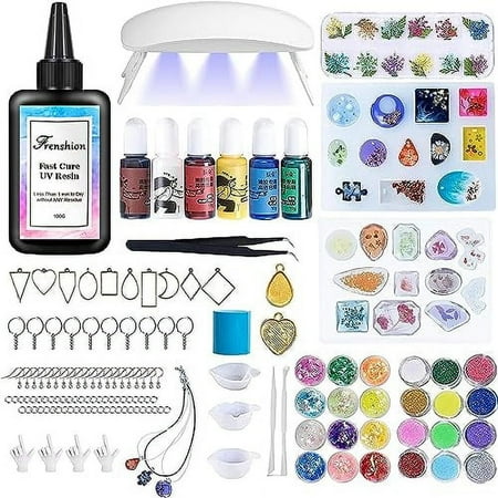 UV Resin Kit with Light,141Pcs Resin Jewelry Making Kit with 100g Fast Cure Clear Hard Low Odor UV Resin, Color Pigment, Resin Accessories, UV Resin Starter Kit for Jewelry Making