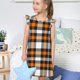thumbnail image 4 of Fotbe Orange Plaid Vestido de Dormir para Niñas de 3 a 10 Años, Mangas Cortas, Estilo Princesa, Pijama Camisón con Mangas Voladas-XX-Large, 4 of 6