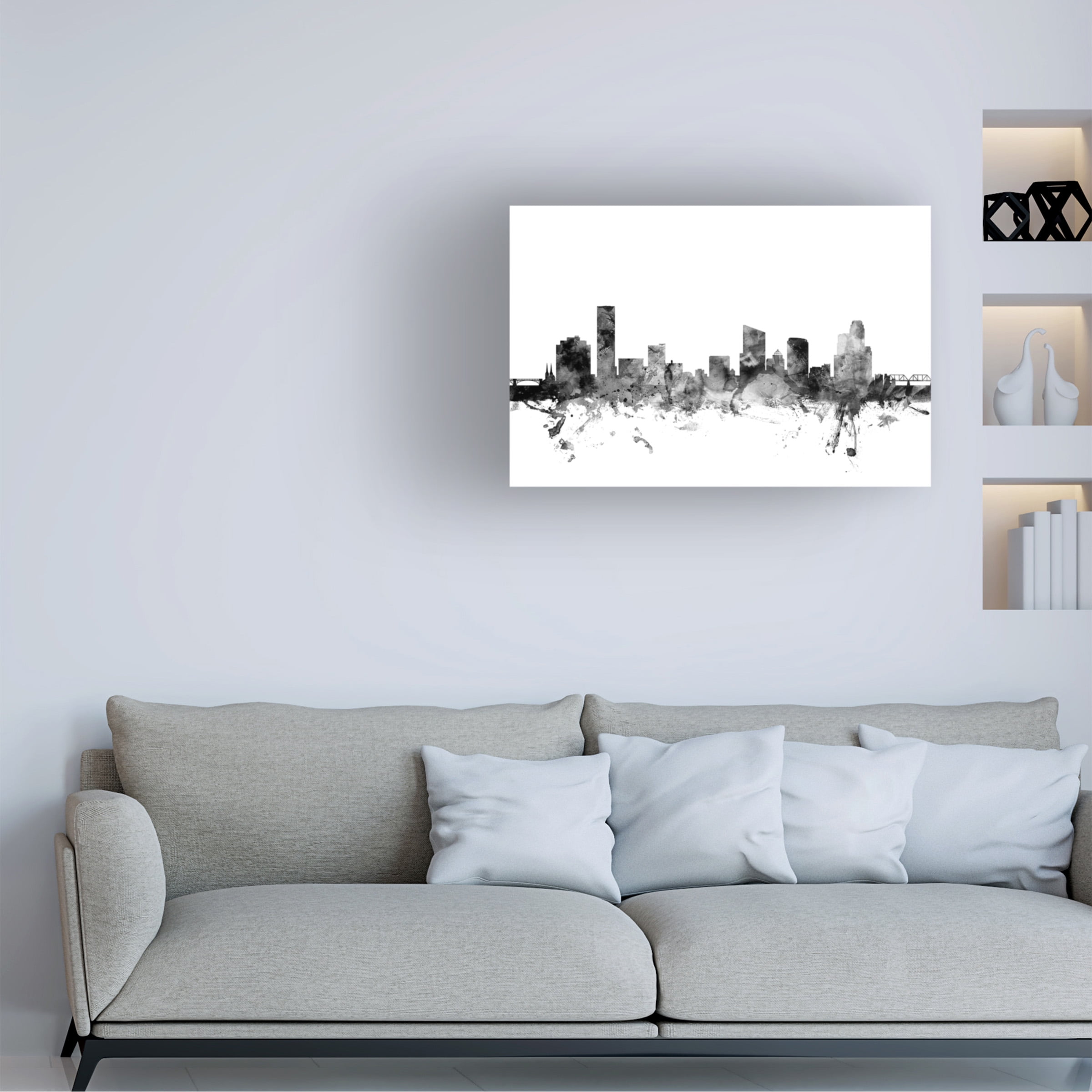 Trademark Fine Art Michael Tompsett Grand Rapids MI Skyline B&W Canvas Wall Art - 30x47