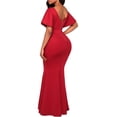 thumbnail image 4 of Vestido largo de con cuello en V de manga corta sin respaldo formal vestido de L rojo Soledad maxi vestido de gala, 4 of 10