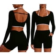 thumbnail image 3 of Workout Sets for Women Long Sleeve Backless Shrug Crop Tops and High Waisted Biker Shorts Summer 2 Piece Pilates Gym Yoga Sets, 3 of 7