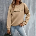 thumbnail image 2 of Cnbwig Women's Sweatshirt Daily Home Outdoor Solid Long Sleeve Letter Printed Hoodless Crew Neck T Shirt Pullover Ladies Sweatshirts Daily Wear Hoodies A-Khaki L, 2 of 8