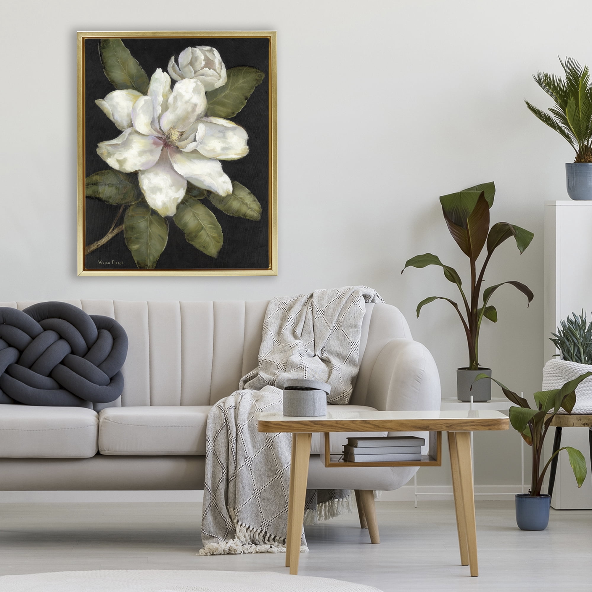 Stupell Industries Budding Magnolia Blooms Gold Framed Floater Canvas Wall Art, design by Nan