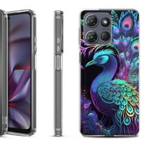 Shockproof Protective Phone Case for Motorola Moto G Play 2026, by OneToughShield - Neon Peacock