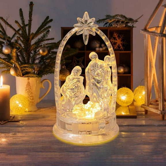 Acrylic Transparent LED Religious Holy Family Manger Mary Baby Luminous Ornament Christmas Nativity Scene Tabletop Decoration
