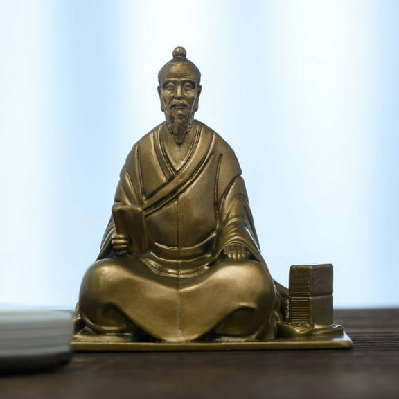 Handcrafted Wang Yangming Statue Vintage Brass 2.76in Insight & Determination Unique Gift for Home Office