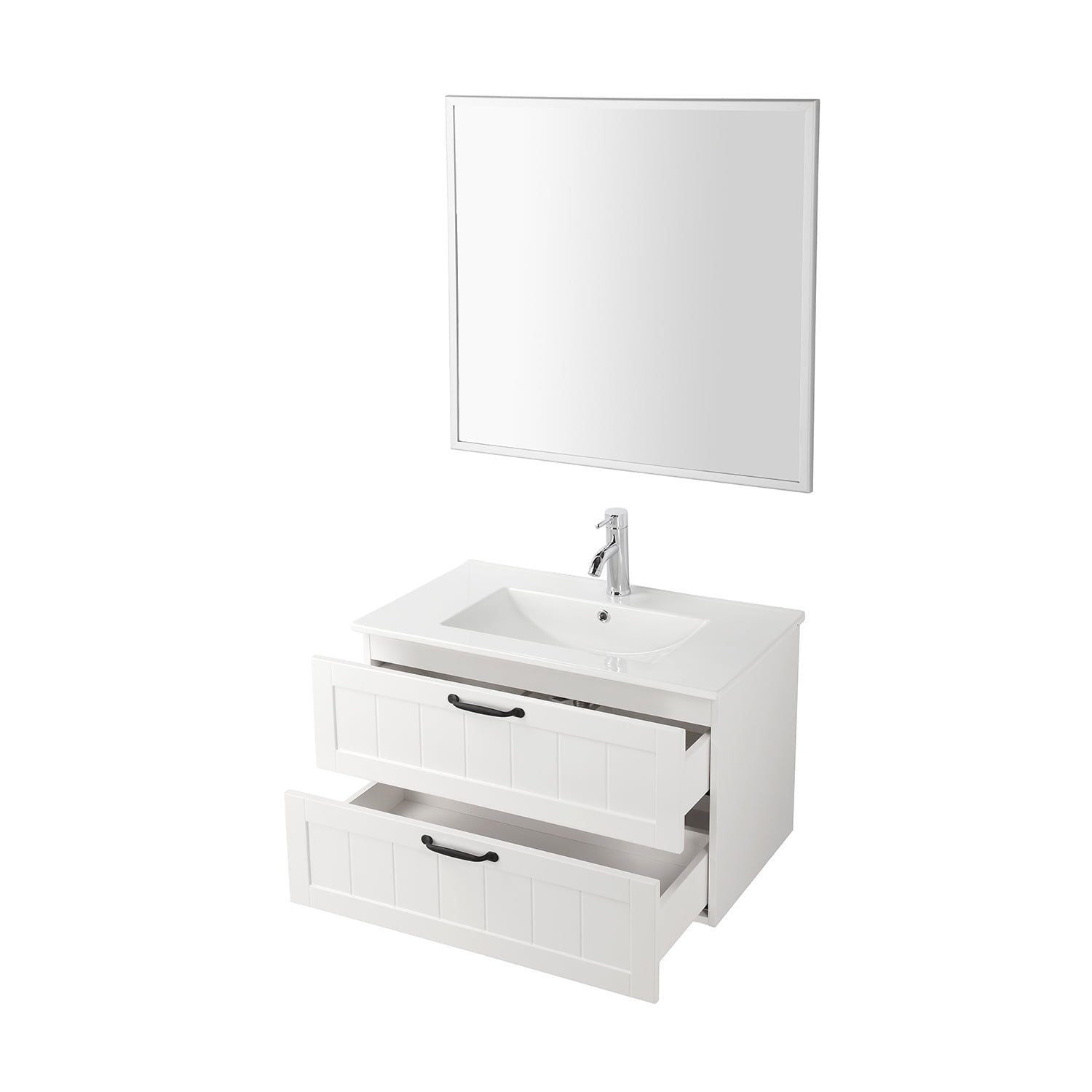 Demi Bonn 31" Wall-Mounted Bathroom Vanity with Decor Line Soft-Close Double Drawer, Basin and Mirror, Faucets and Drains Not Included, White