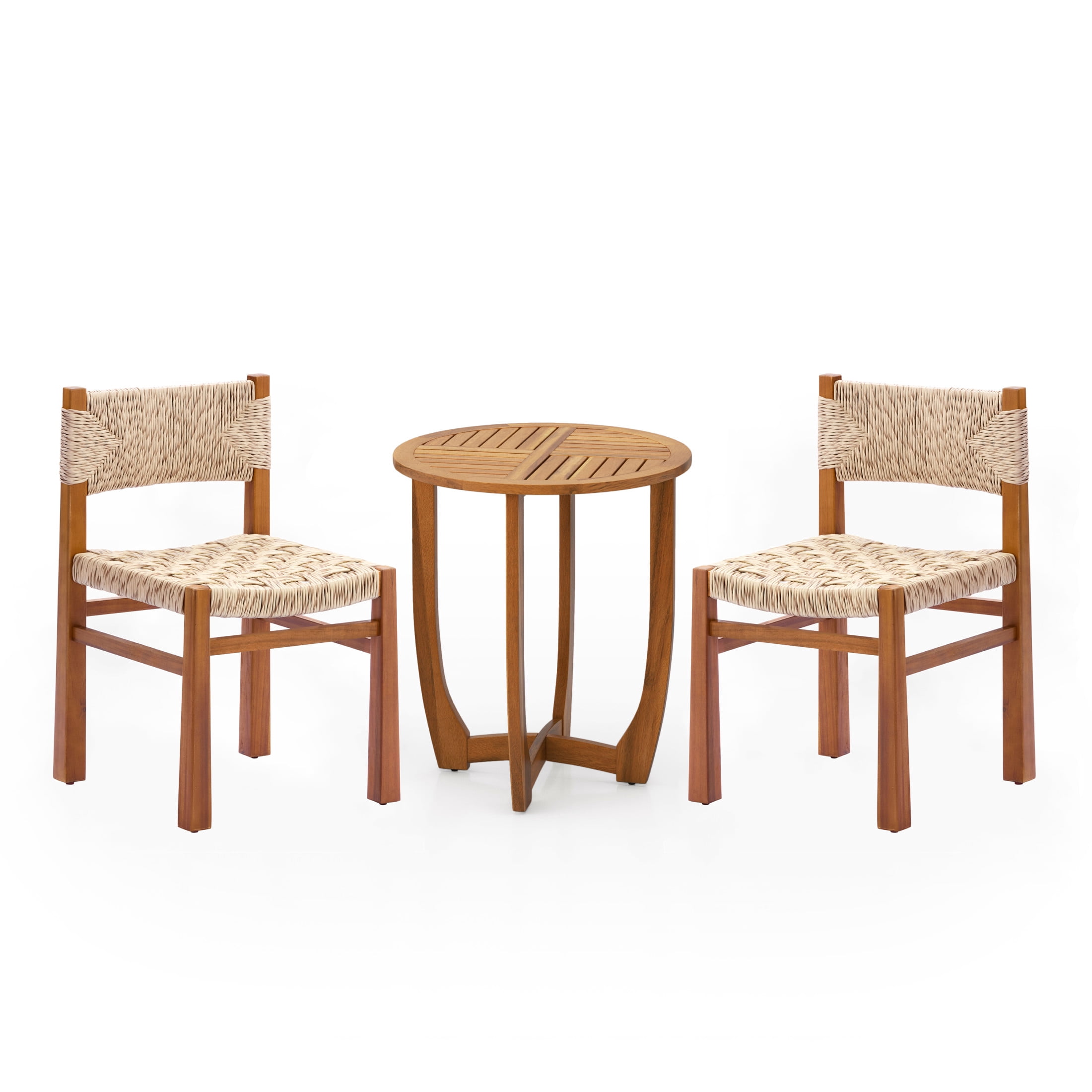 Christopher Knight Home 3-Piece Outdoor Wood Dining Set, Teak Bistro Table and Light Brown Wicker Chairs
