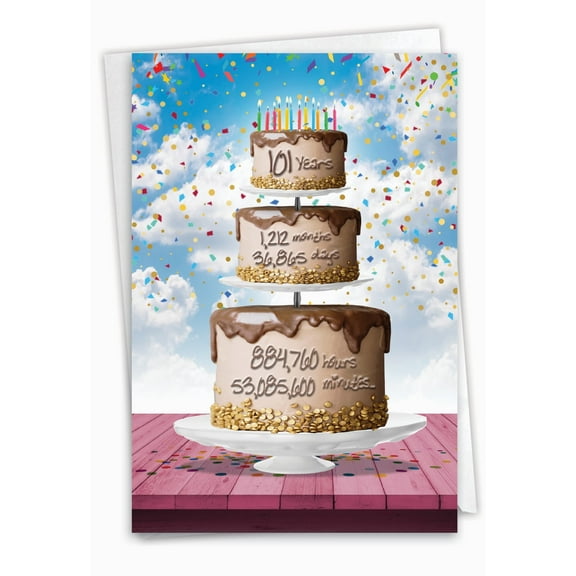 NobleWorks Funny 101th Milestone Birthday Paper Card with 5 x 7 Inch Envelope (1 Card) 101 Year Time Count C2774MBG