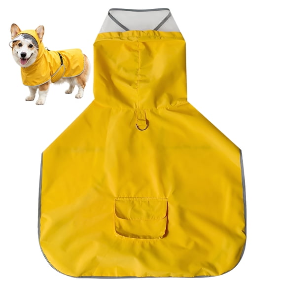 Waterproof Reflective Dog Raincoat with Hood, Adjustable Pet Rain Poncho Jacket for Small Medium Large Dogs, Yellow, 2XL