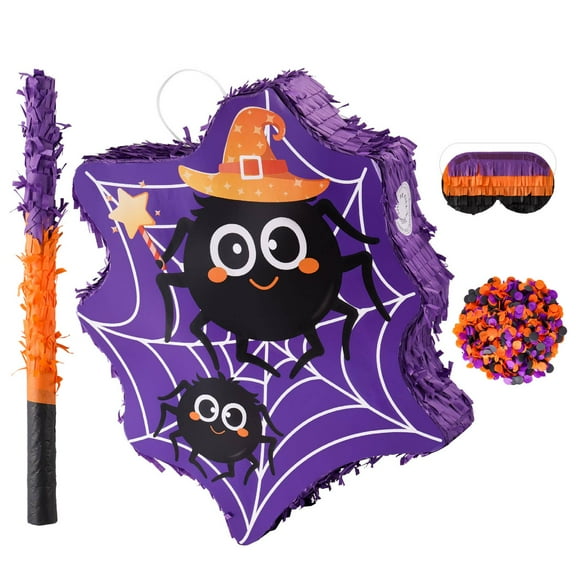 VINTS Spider Piñata,Halloween Purple Spider Piñata with Blindfold,Perfect for Boys Grils Birthday Party Game Activity Halloween Theme Parties Decorations(17.5×13.3×3.15in)