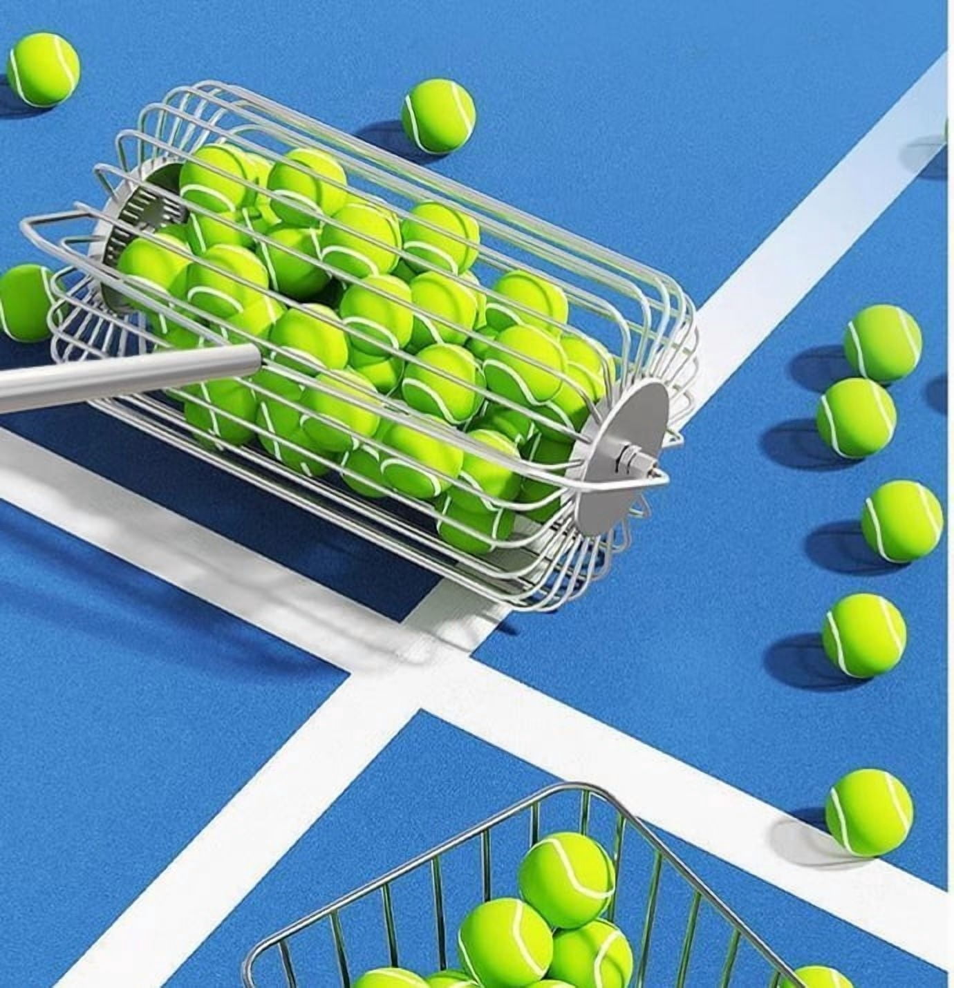 Large-capacity stainless steel roller tennis ball picker, pickball  picking wonder, portable metal picker, extendable metal tennis ball recycler, multi-functional ball collector