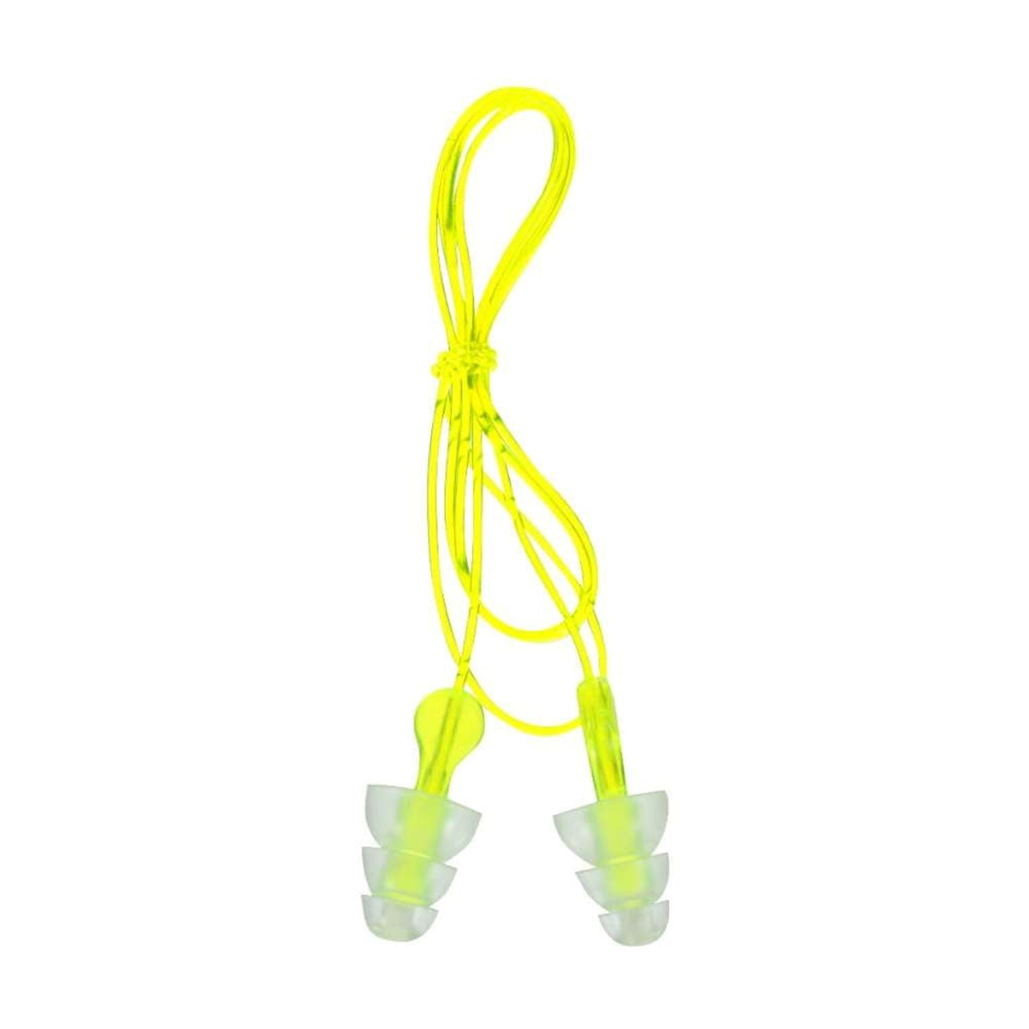 Peltor Sport Tri-Flange Corded Reusable Earplugs, Neon Yellow, NRR 26 dB, 3 Pairs