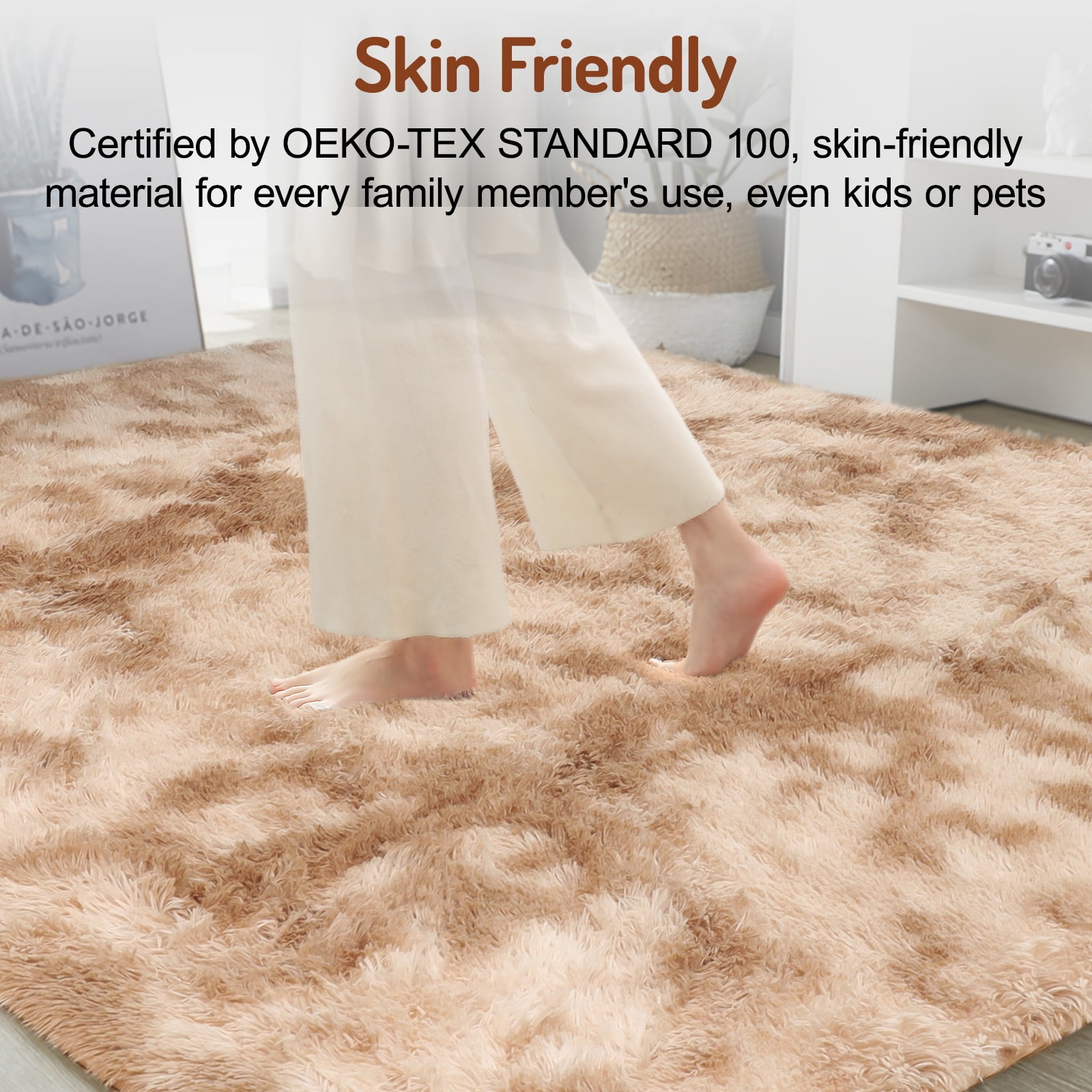 ZRSDIXK Area Rug, 8' x 10' Soft Fluffy Area Rugs for Living Room Bedroom Kids Room Decor Carpet, Light Brown/Camel