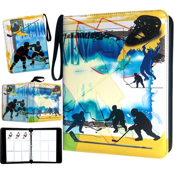 Hockey Card Binder 900 Pockets Trading Card Binder Holder with 50 Removable Sleeves Fits 900 Sport Cards Hockey Card Gifts Collector Album with Zipper Storage Display Case