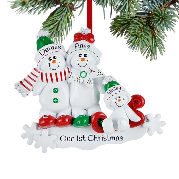 Snow Family Sled 3 Ornament