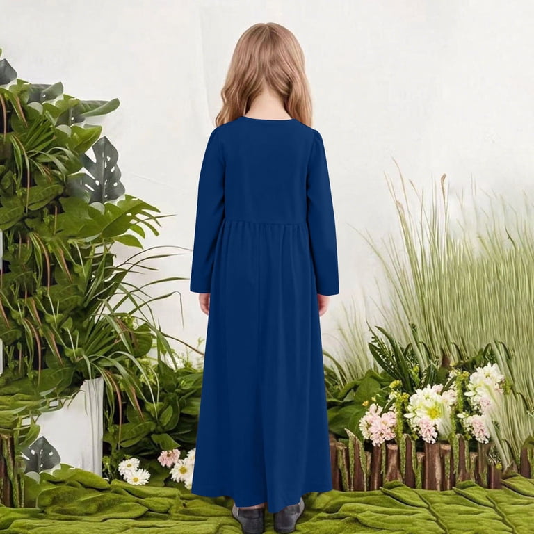 ATOGUTA Girls Maxi Dress Long Sleeve Casual Holiday Dress with Pockets Size  4T-14, Navy - Walmart.com