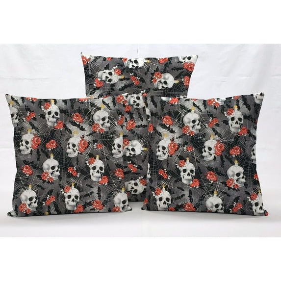 Skulls Webs & Roses Pillowcase / Pillow Cover (18 x 18)