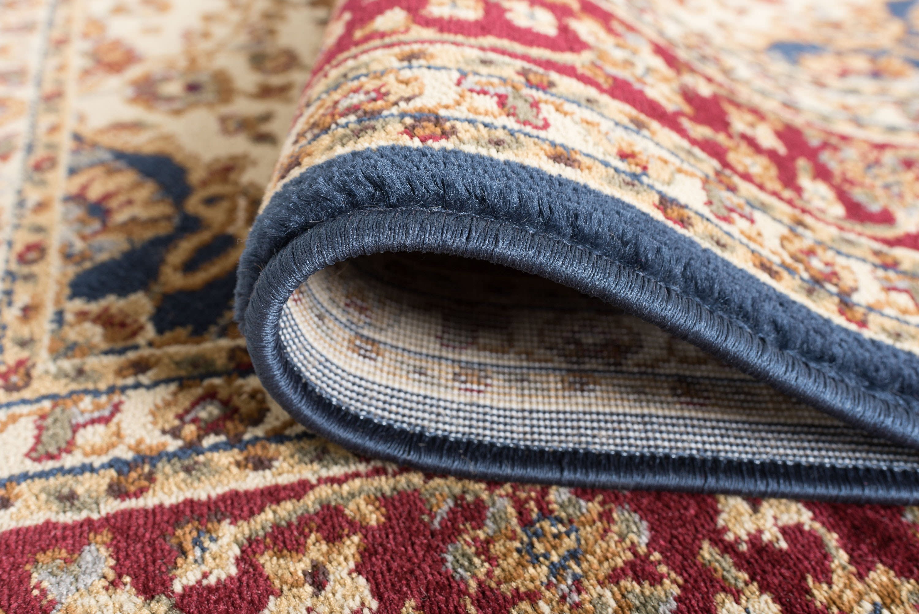Transitional Area Rug (5'3'' x 7'3'' Oval) Border Navy, Beige Living Room Easy to Clean