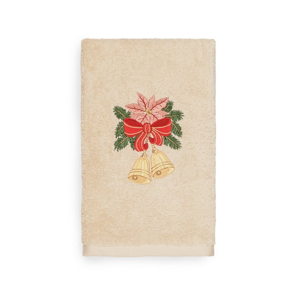 Linum Home Christmas Bells Embroidered Beige Turkish Cotton Hand Towel
