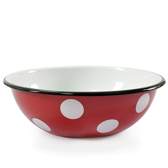 Novomoskovsjka Posuda Decorative Red White Polka-dot Enameled Steel Soup Serving Bowl 2.7 qt (2.5L)