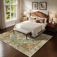 thumbnail image 3 of Jolicasa Area Rugs 5'x7', Washable Rug Non-Slip Soft Low Pile Vintage Distress Floral Rug for Living Room Bedroom Dining Room Office Decor, Brick Red Brown Green, 3 of 11
