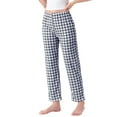 thumbnail image 4 of Womens Plaid Pajama Bottoms Elastic Waist with Pockets Long Sleepwear Lounge Pants XS Blue Plaid, 4 of 5