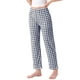 thumbnail image 4 of Pantalones de pijama de cuadros para mujer con cintura elástica y bolsillos, pantalones de lounge largos, cuadros azules, 4 of 5