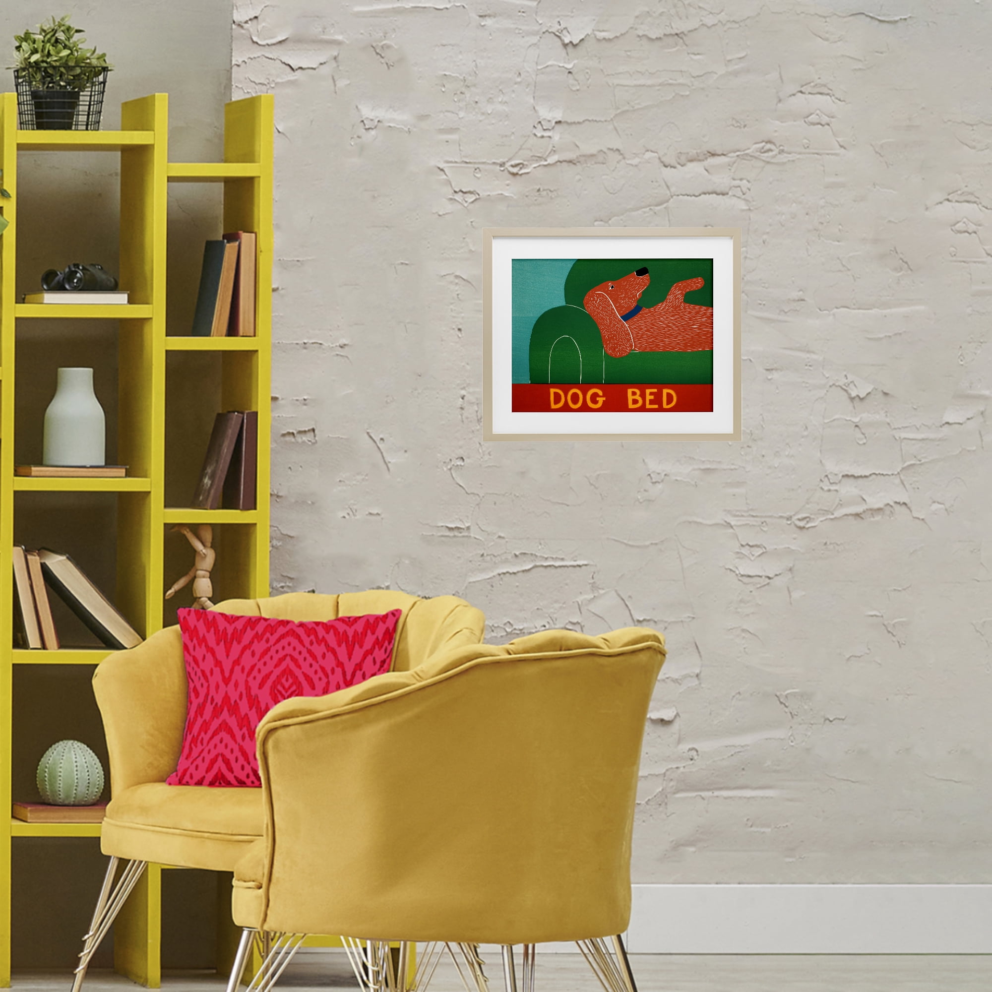 Dog Bed Couch Birch Framed Print Under Glass, design by Stephen Huneck