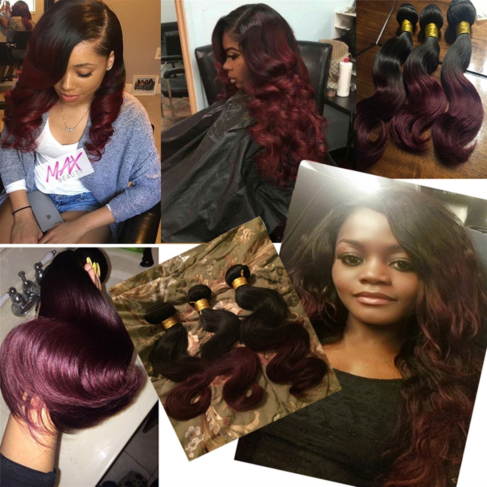 Burgundy Bundles with Closure Body Wave Ombre Bundles With Closure 1B/99J Two Tone Human Hair Weave Colored Bundles