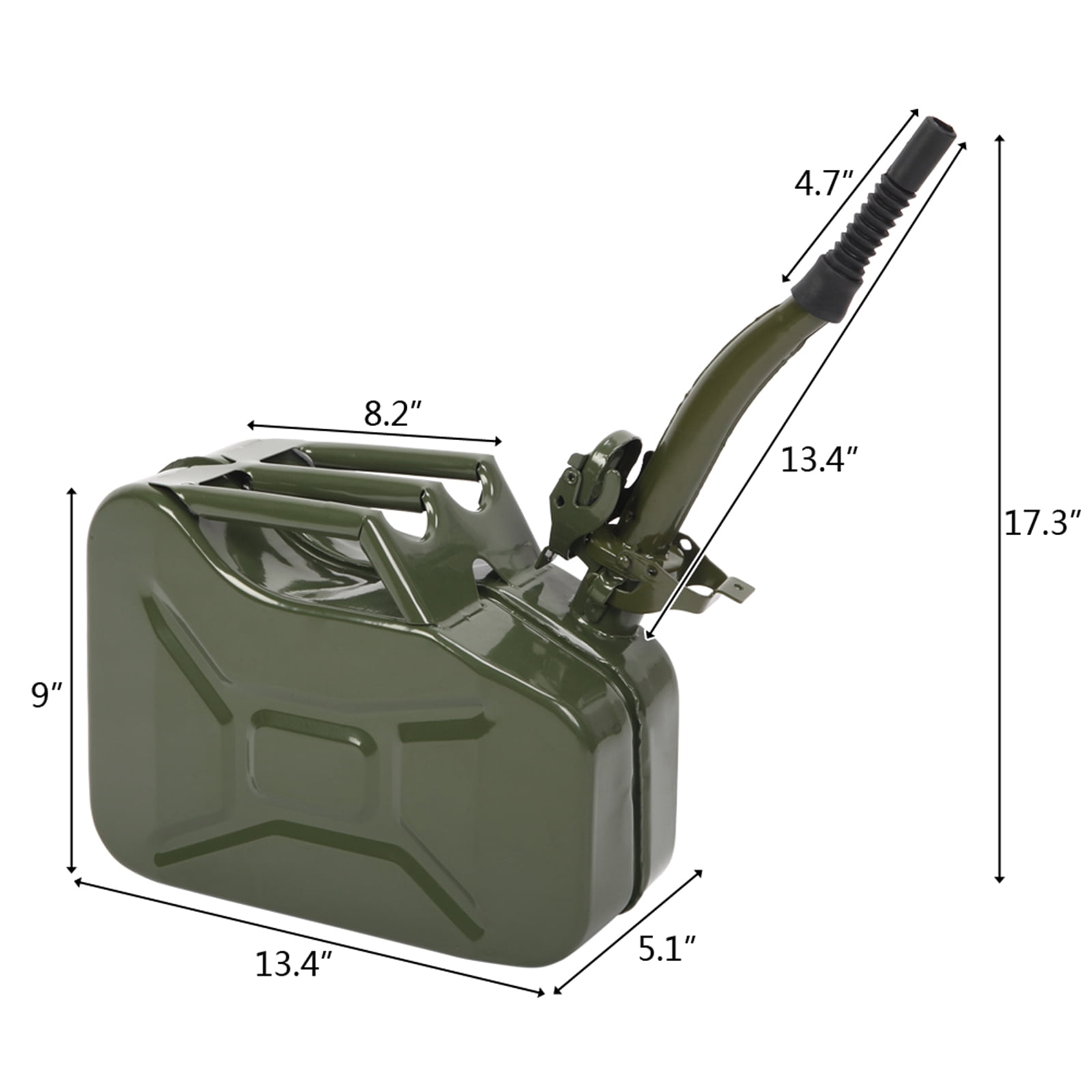 Oufan 10L Metal Gas Tank Can Gas Can Petrol Diesel Fuel Can Power Emergency Backup Tank with Flexible Spout, Gasoline Bucket, Fuels Gasoline Cars, Trucks, Equipment, Green