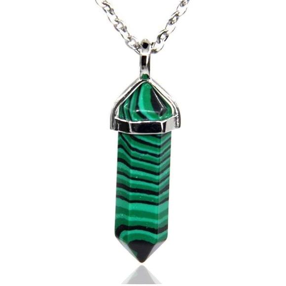 Angelstones Synthetic Malachite Gemstone Hexagonal Pointed Reiki Chakra Pendant Necklace 20"