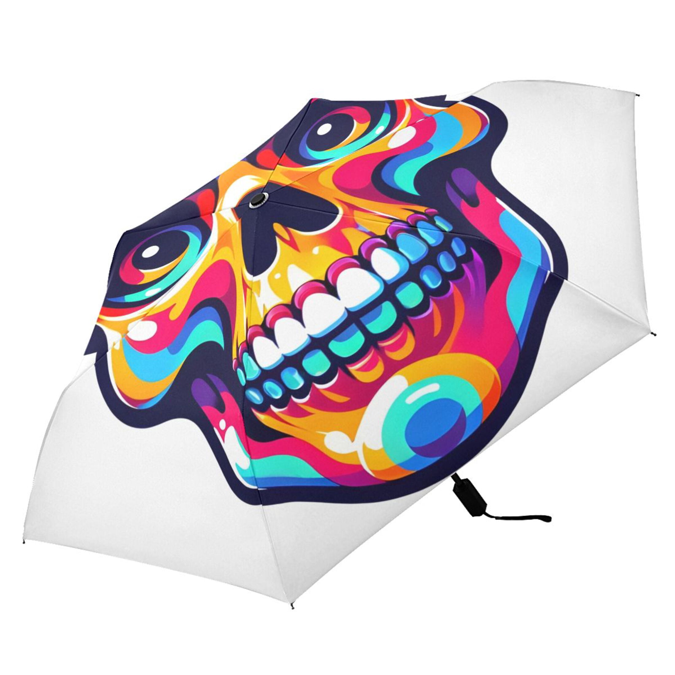 Rainbow Cute Skull Head Compact Sun Umbrella Windproof Travel Umbrellas for Rain Strong Portable UV Protection