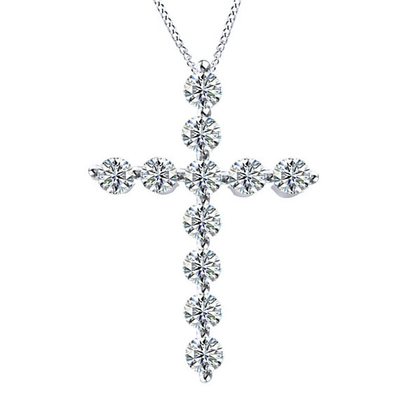 AFFY Round Cut White Natural Diamond Cross Pendant Necklace In 14k White Gold