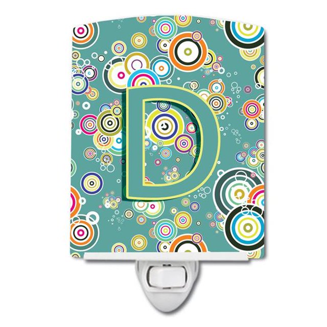 Carolines Treasures CJ2015-DCNL Letter D Circle Circle Teal Initial Alphabet Ceramic Night Light