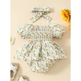 thumbnail image 5 of Musuos Newborn Girl Outfit, 3 6 9 12 18M Short Sleeve Pleated Floral A-line Romper Dress with Headband Clothes, 5 of 10