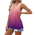 thumbnail image 4 of Summer Womens Gradient Print Sleeveless Shirts V Neck Tank Tops Loose Fitted Tunic Tees Casual Trendy Camisole Side Split Cami Going Out, 4 of 7