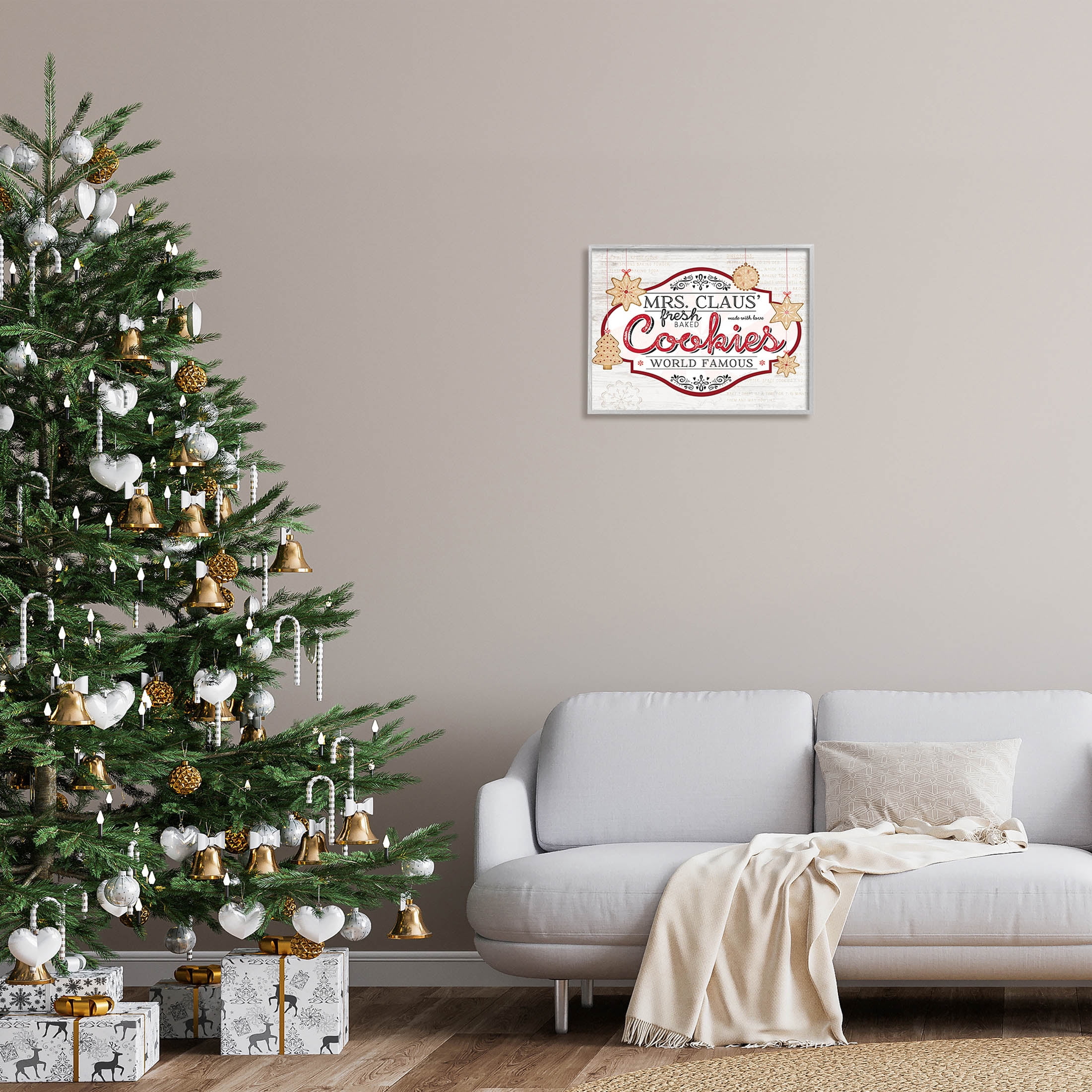 Stupell Industries Vintage Mrs. Claus Cookies Sign Graphic Art Gray Framed Art Print Wall Art, Design by Jennifer Pugh