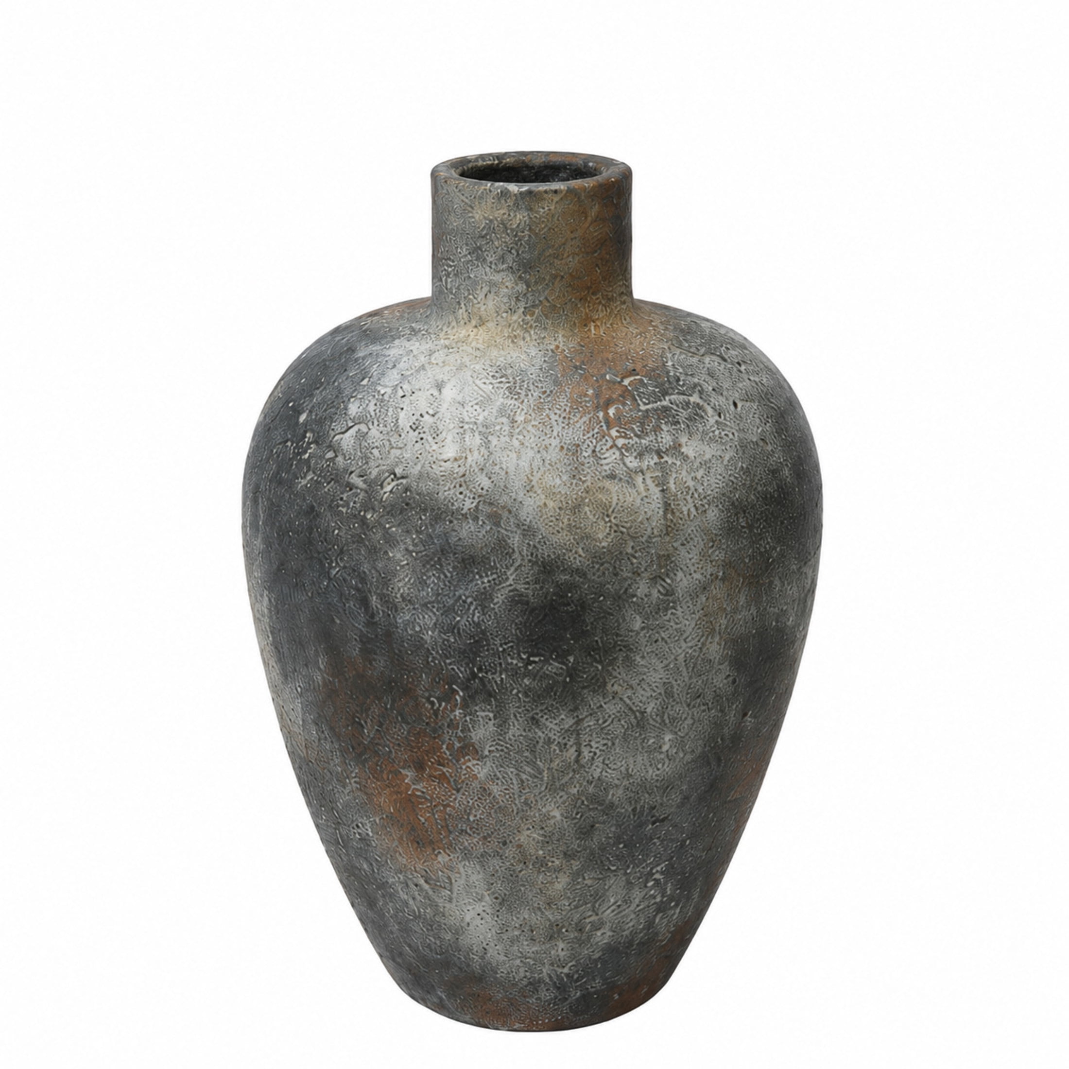 DecMode 13" Wide Textured Dark Gray Ceramic Vase with Brown Accents