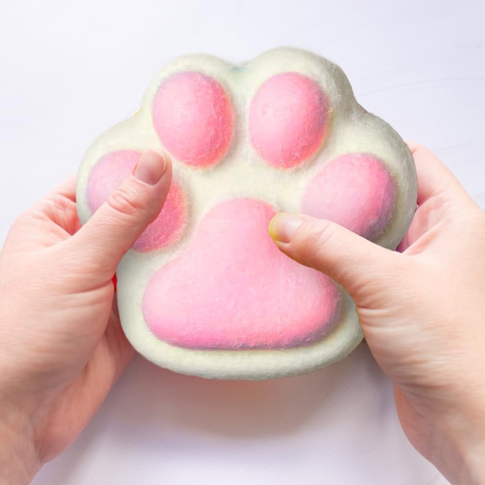 Taba Squeeze Toys Handmade Cat Paw Squeeze, 4 Inches Big FuFu Squeeze Paw, Cute Soft Squeeze Fidget Toys Squeeze Toys for Stress Relief (Pink)