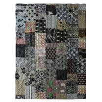 LR Home Gray/Black Patchwork Quilt Cotton Throw Blanket, 50" x 70"