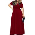 thumbnail image 1 of Robe Maxi de Soirée pour Femme, Unie, à Col en V, à Manches Courtes, Grande Taille, 1 of 1