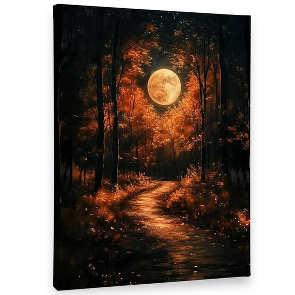 Dark Forest Fall Full Moon Wall Art Decor Canvas Gothic Halloween Nature Pictures Decorations, Dark Cottagecore Moody Autumn Prints Artwork for Bedroom Living Room Home Decor poster