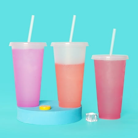 

Fogcroll 701-800ml Plastic Cup Single-layer Reusable Food Grade High Capacity with Cover Drink Water Multicolor PP Temperature Sensitive Cold Color Change Coffee Straw Cup for Outdoor