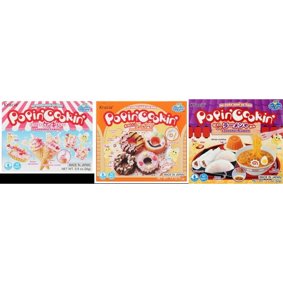 3 Pack Kracie Popin Cookin DIY Candy Kit, 3 Mixed Flavor (Cakes,Donuts,Ramen) Plus NineChef Brand Long Handle Coffee Spoon