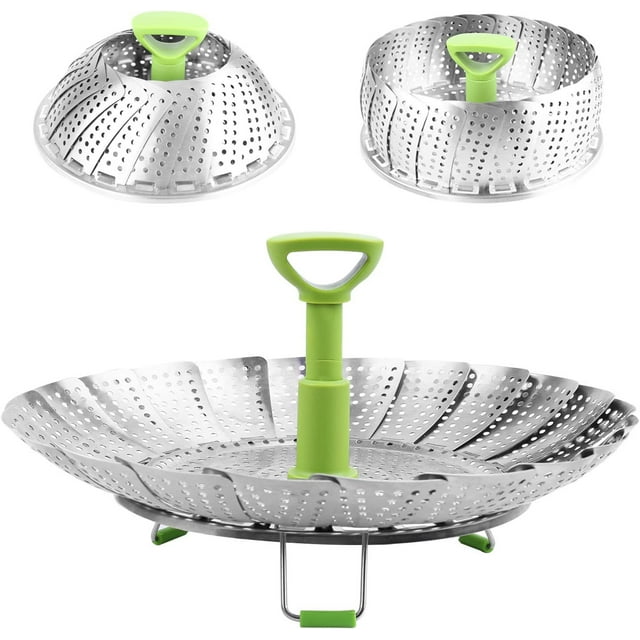 Vegetable Steamer Basket, Stainless Steel Folding Steamer Basket Insert for Veggie Fish Seafood Cooking, Expandable to Fit Various Size Pot (5.1" to 9" Triangle)