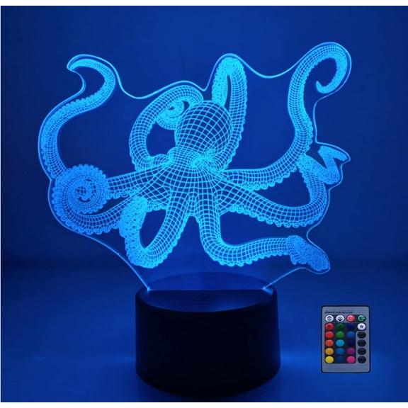 YSITIANNA Optical Illusion 3D Octopus Night Light 16 Colors Changing USB Powered Remote Control Touch Switch Decor Lamp LED Table Desk Lamp STNL#4669