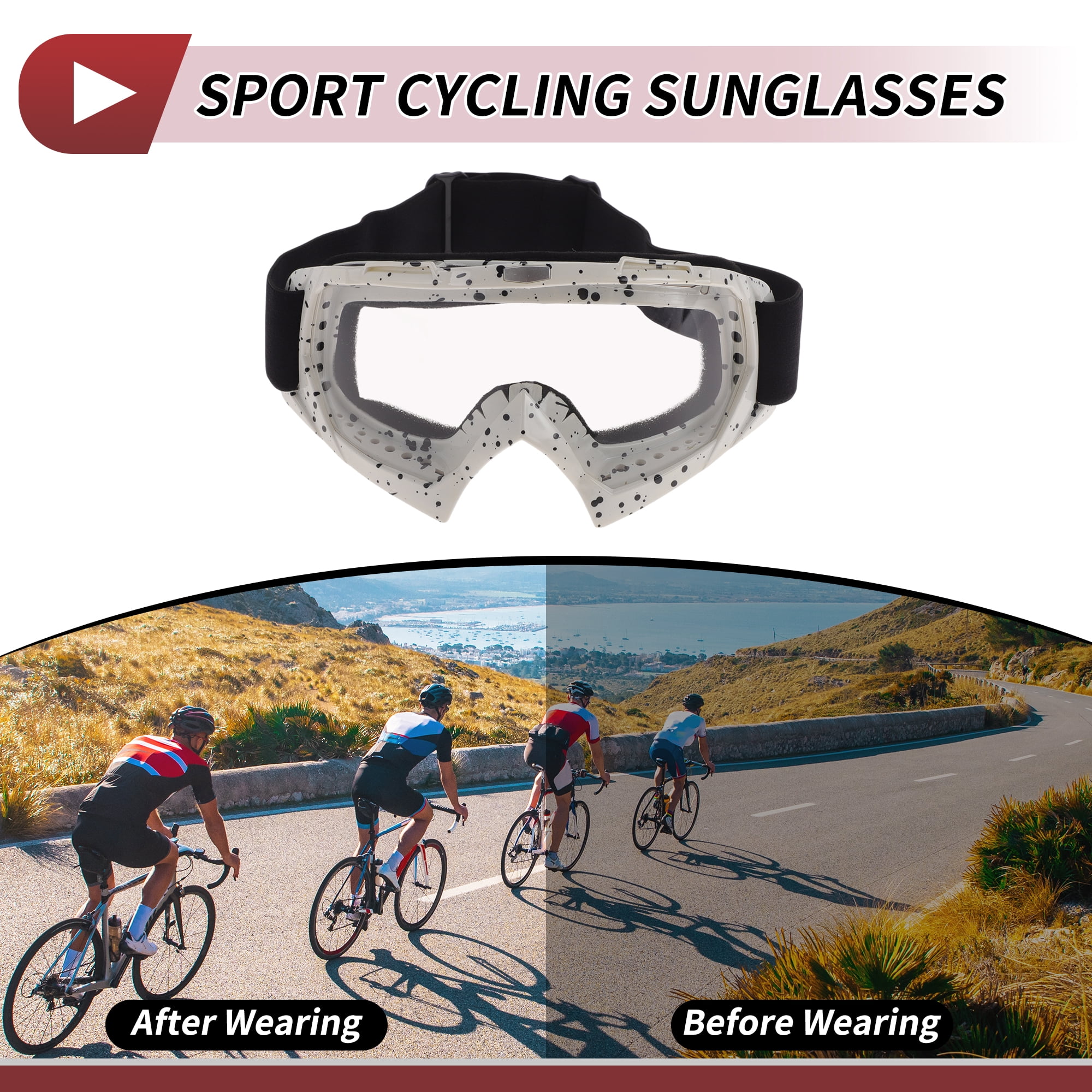Unique Bargains Motorcycle Riding Goggles Cycling Sunglasses Clear Lens Black White Frame