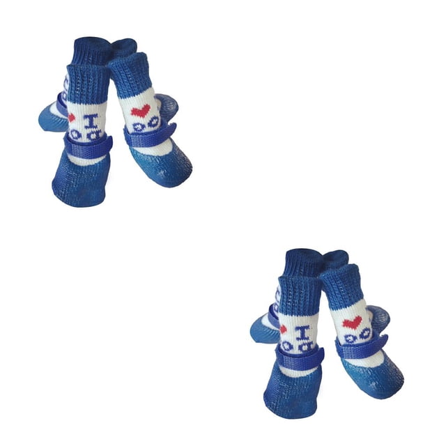 Methold 4 piezas de zapatos para mascotas, bonitas botas para la lluvia y la nieve, conjunto de calcetines antideslizantes, calcetín de buena amor azul METRO 2piezas